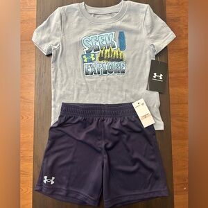NWT Under Armour Boys Graphic T-Shirt & Navy Shorts Set | Size 2T